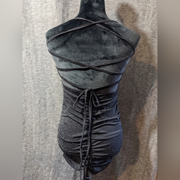 NWOT Sexy Cross Cross Tie Backless Black Glitter Cocktail Dress Size Small - Picture 5 of 5